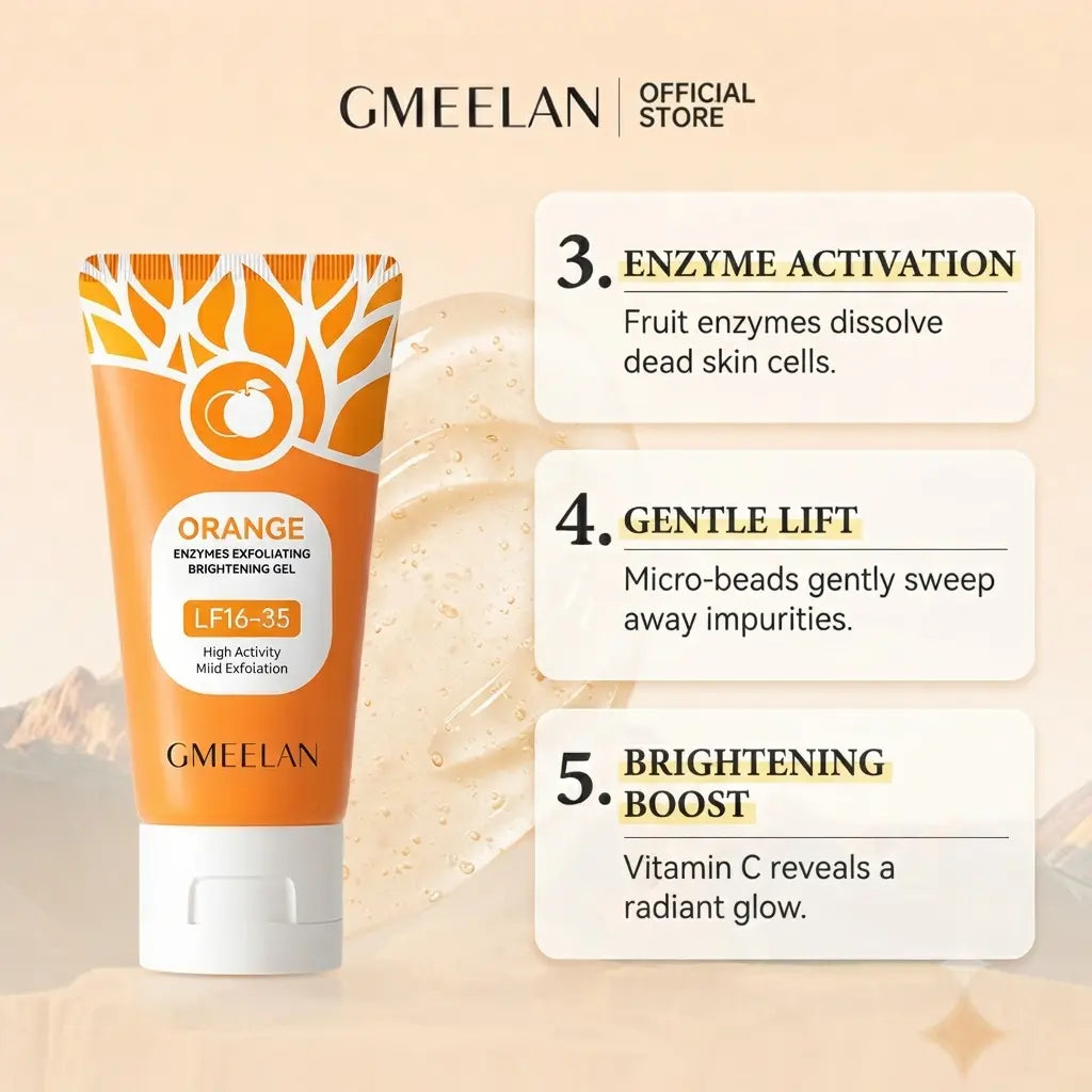 GMEELAN Orange Enzyme Exfoliating Brightening Gel | Gentle Face & Body Exfoliator
